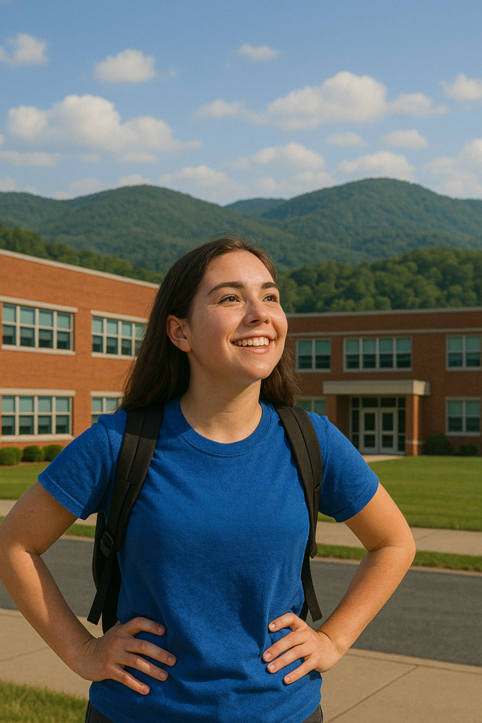 student outside of a school
